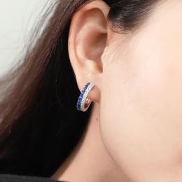 1 Karat Özel Tasarım Safir Pırlantalı Halka Küpe