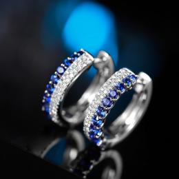 1 Karat Özel Tasarım Safir Pırlantalı Halka Küpe