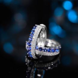 1 Karat Özel Tasarım Safir Pırlantalı Halka Küpe