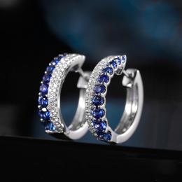 1 Karat Özel Tasarım Safir Pırlantalı Halka Küpe
