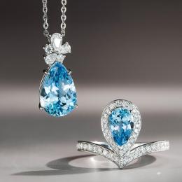 1.24 Karat Pırlantalı Akuamarin Tasarım Yüzük