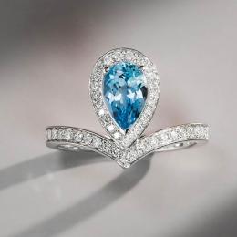 1.24 Karat Pırlantalı Akuamarin Tasarım Yüzük