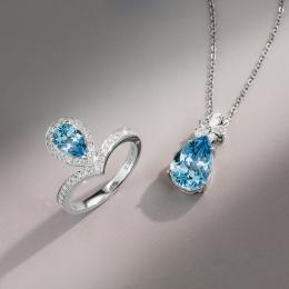 1.24 Karat Pırlantalı Akuamarin Tasarım Yüzük